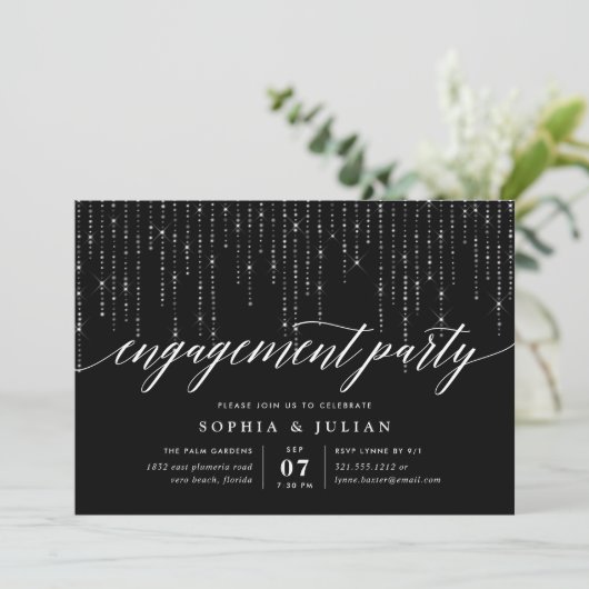 Chic String Lights Engagement Party Uitnodiging (Staand voorkant)