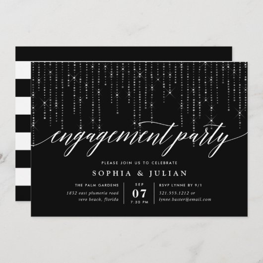 Chic String Lights Engagement Party Uitnodiging (Voorkant / Achterkant)