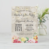 Chic String Lights Linen Floral Bachelorette Party Kaart (Staand voorkant)