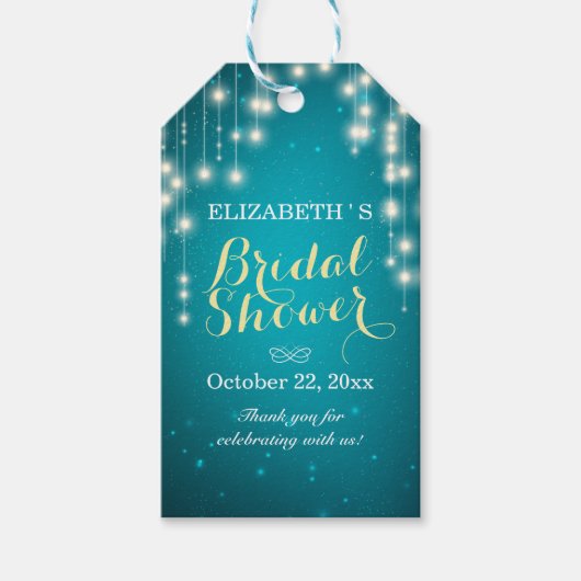 Chic String Lights Turquoise Glitter Vrijgezellenf Cadeaulabel (Voorkant)