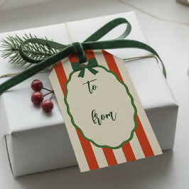 Chic Striped Red & Green Retro Merry Christmas Cadeaulabel