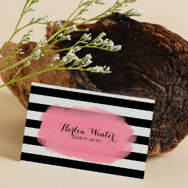Chic Stripes Roze Black White Makeup Artist Visitekaartje