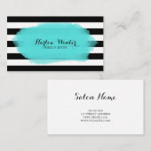 Chic Stripes Turquoise Black White Makeup Artist Visitekaartje (Voorkant / Achterkant)