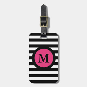 CHIC & STYLISH_BLACK/WHITE STRIPES & PINK CENTER BAGAGELABEL