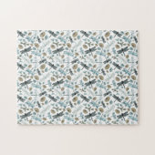 Chic Stylish Dragonflies Blues Teals Grey Flowers Legpuzzel (Horizontaal)