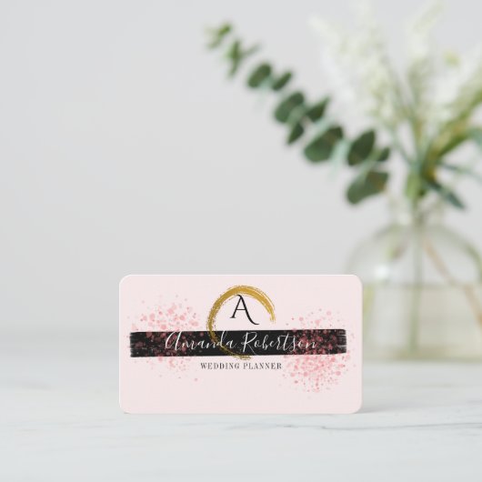 Chic Stylish Gold Bruske Stroke Blush Pink Script Visitekaartje (Staand voorkant)