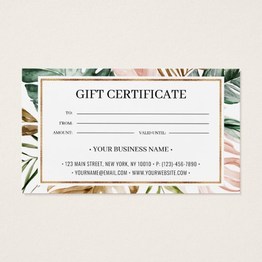 Chic Summer Tropical Feuille carte cadeau certific (Dos)
