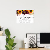 Chic Sunflower Burgundy Bachelorette Welcome Poster (Thuiskantoor)
