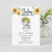 Chic Sunflower Elephant Girl Baby shower Kaart (Staand voorkant)