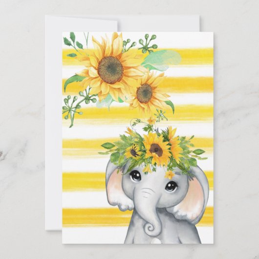 Chic Sunflower Elephant Girl Baby shower Kaart (Achterkant)