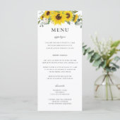 Chic Sunflower Floral Greenery Menu Mariage (Debout devant)
