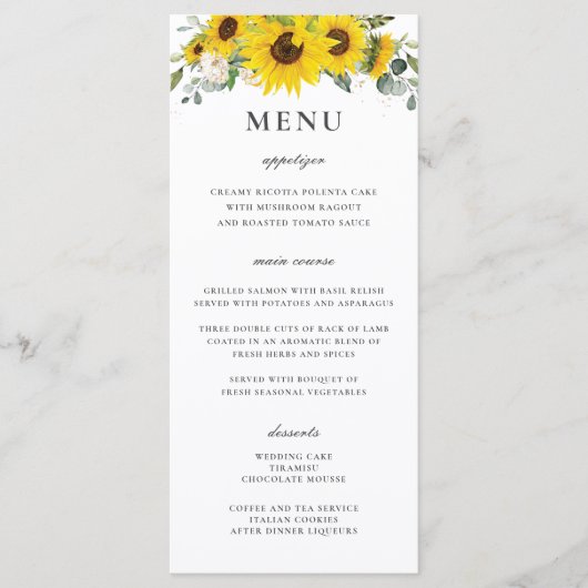 Chic Sunflower Floral Greenery Menu Mariage (Devant)