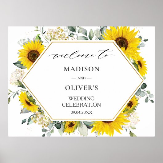Chic Sunflower Floral Wedding Welkomstteken Poster (Voorkant)