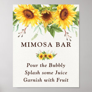 Chic Sunflower Mimosa Bar Wedding Vrijgezellenfees Poster