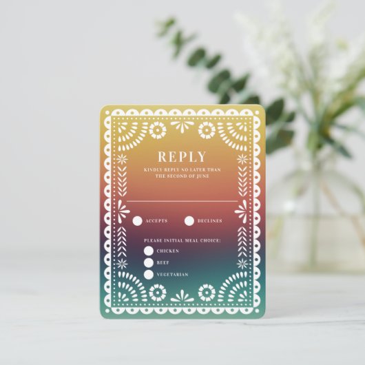 Chic Sunset Gradient Papel Picado Mariage Réponse (Debout devant)