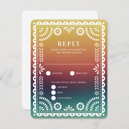 Chic Sunset Gradient Papel Picado Mariage Réponse (Devant / Derrière)