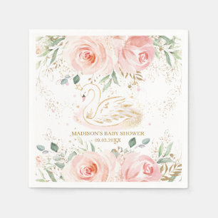 Chic Swan Blush Pink Floral Baby shower Birthday Servet