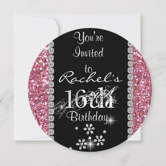 CHIC SWEET 16 Anniversaire Invitation ROUND (Devant)