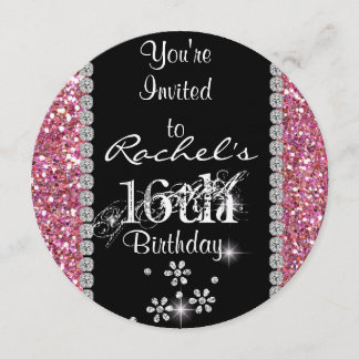 CHIC SWEET 16 Birthday Party ROUND Invitation Kaart