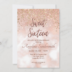 Chic Sweet 16 Blush Pink Rose Gold Glitter Kaart
