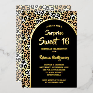 Chic Sweet 16 Luipaard Print Verjaardag Goud Folie Uitnodiging