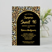 Chic Sweet 16 Luipaard Print Verjaardag Goud Folie Uitnodiging (Staand Voorkant)