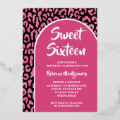 Chic Sweet 16 Luipaard Print Verjaardag Zilver Folie Uitnodiging (Voorkant)