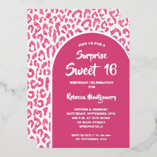 Chic Sweet 16 Luipaard Print Verjaardag Zilver Folie Uitnodiging