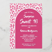Chic Sweet 16 Luipaard Print Verjaardag Zilver Folie Uitnodiging (Voorkant)