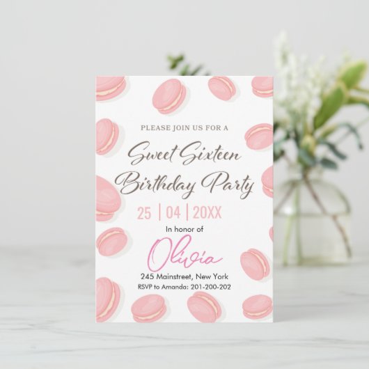 Chic & Sweet: Macaron Birthday Party Kaart (Staand voorkant)