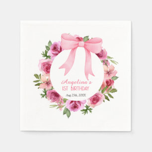 Chic Sweet Pink Bow Roos Bloemen Verjaardag Servet