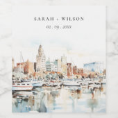 Chic Tampa Florida Skyline Waterverf bruiloft Wijn Etiket (Enkel label)