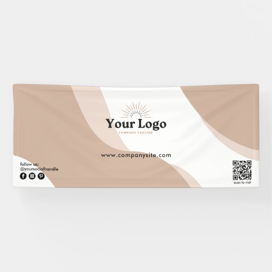 Chic Tan Boho Website Logo Event QR Code Spandoek (Horizontaal)
