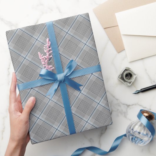 Chic Tartan Blue Grey Black Pattern Cadeaupapier (Geschenken)