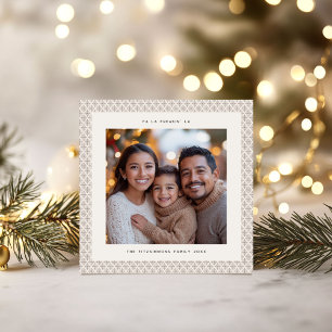 Chic Taupe & Witte Sneeuwvlok Foto Kerst Kaart