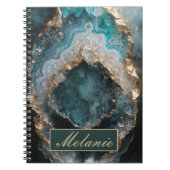 Chic Teal Green Gold Glitter Personalized Notebook Notitieboek (Voorkant)