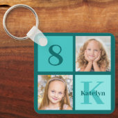 Chic Teal Photo Collage Personalized Sleutelhanger (Voorkant)