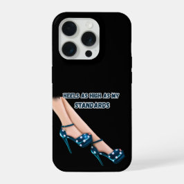Chic Teal Polka Dot High Heels & Quote iPhone Case 15 Pro Hoesje