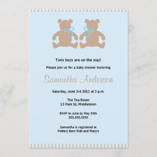 Chic Teddy Bear Baby shower Invitation - Twin Boys Kaart