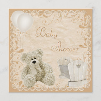 Chic Teddy & Wieg neutraal Baby shower Kaart