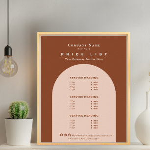 Chic Terracotta Aardse Tone Retro Boog Prijslijst Poster