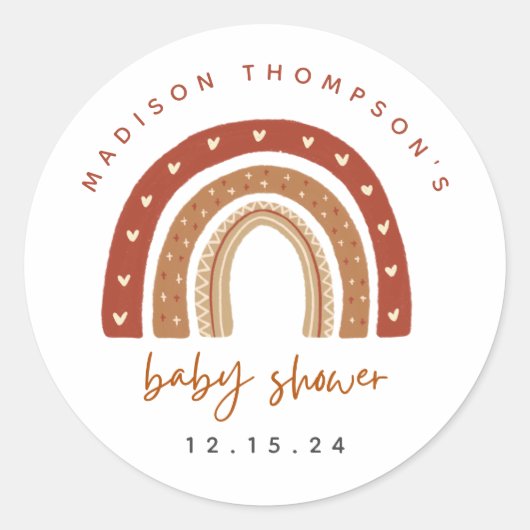 Chic Terracotta Boho Rainbow Baby shower Ronde Sticker (Voorkant)