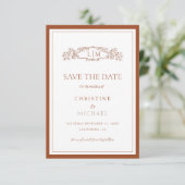 Chic Terracotta botanische kam monogram bruiloft Save The Date (Staand voorkant)
