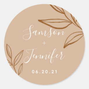 Chic Terracotta met bladeren Wedding Sticker