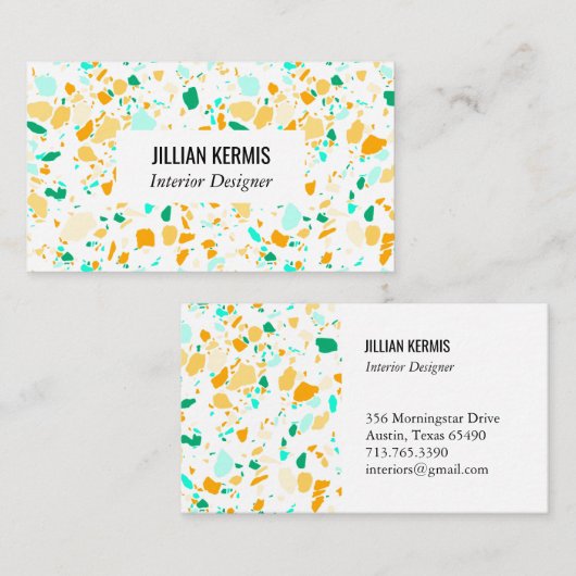 Chic terrazzo élégant carte de visite aqua & or (Devant / Derrière)