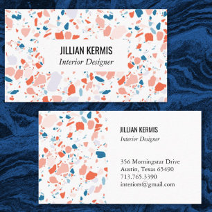 Chic terrazzo élégant carte de visite bleu rose