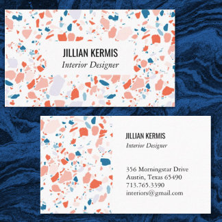 Chic terrazzo élégant carte de visite bleu rose