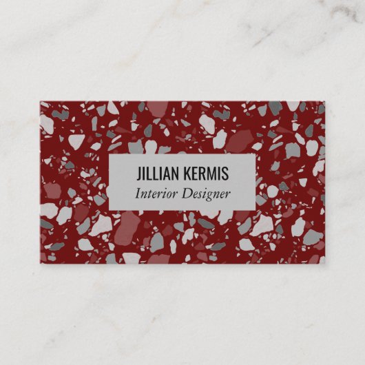 Chic terrazzo elegant grayscale red grijs visitekaartje (Voorkant)