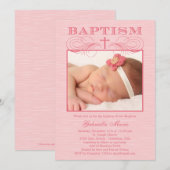Chic Texture Photo Baptism Invitation - Roze Kaart (Voorkant / Achterkant)