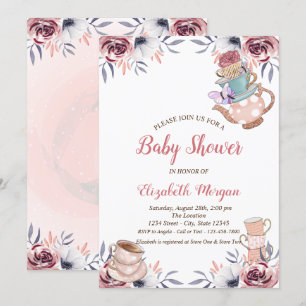 Chic Theepot Theekop Bloem Thee Feestje Baby Showe Kaart